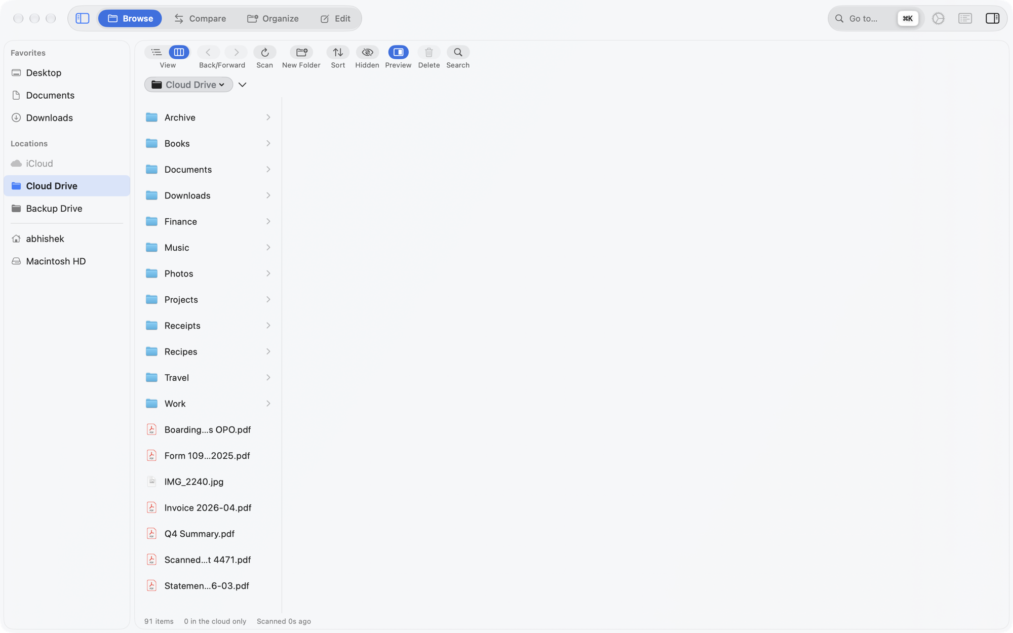 Browse workspace with the folder sidebar