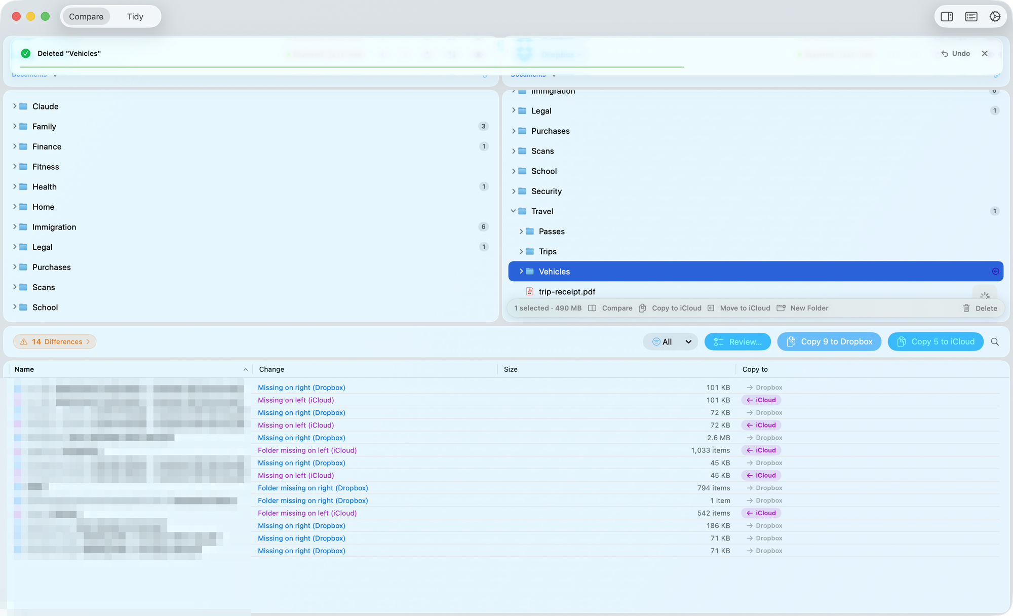 An operation with a one-click Undo banner