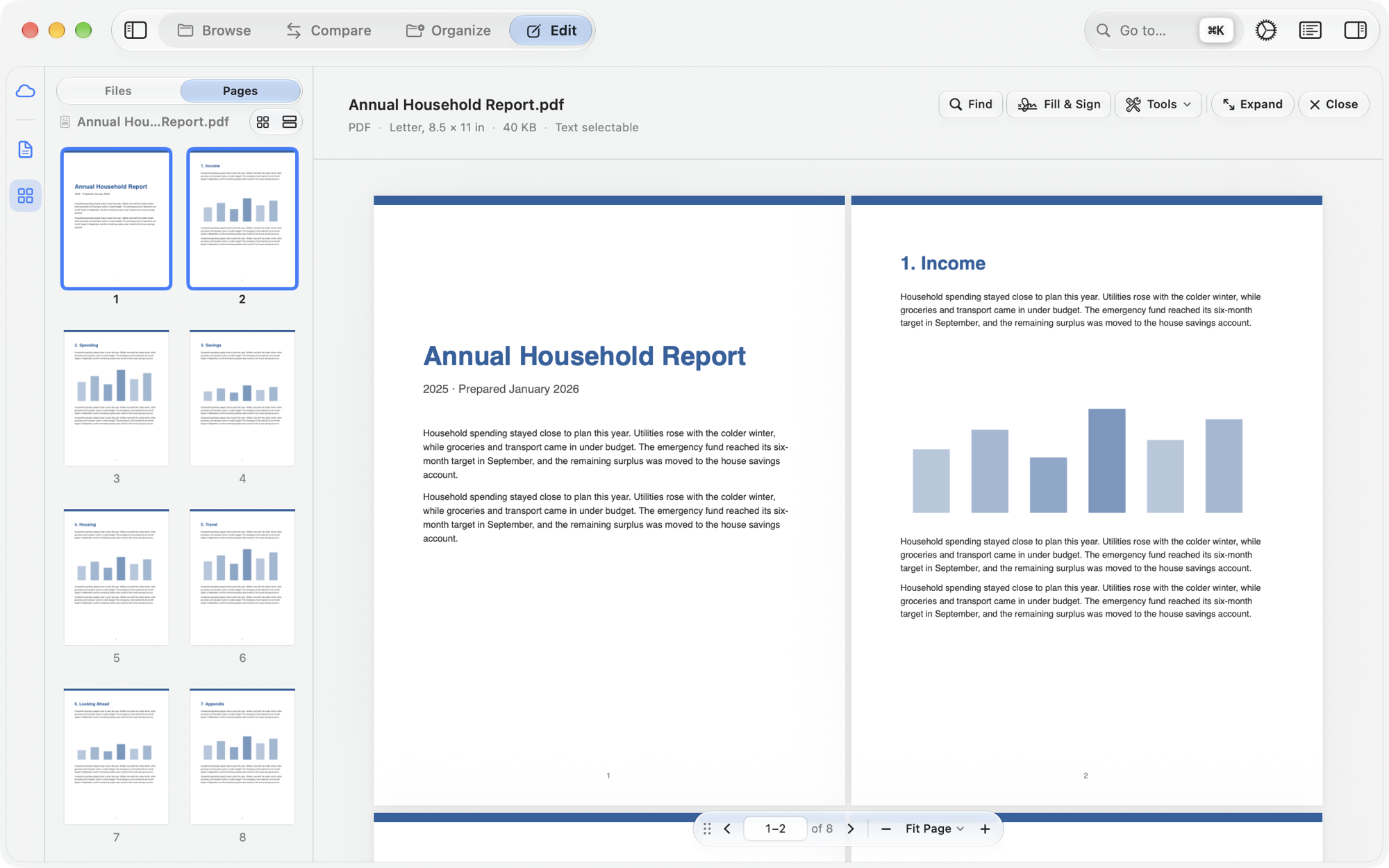A PDF open in Edit with page thumbnails