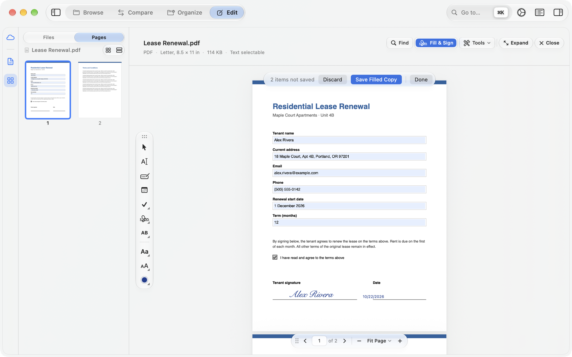 Fill and Sign over a lease form
