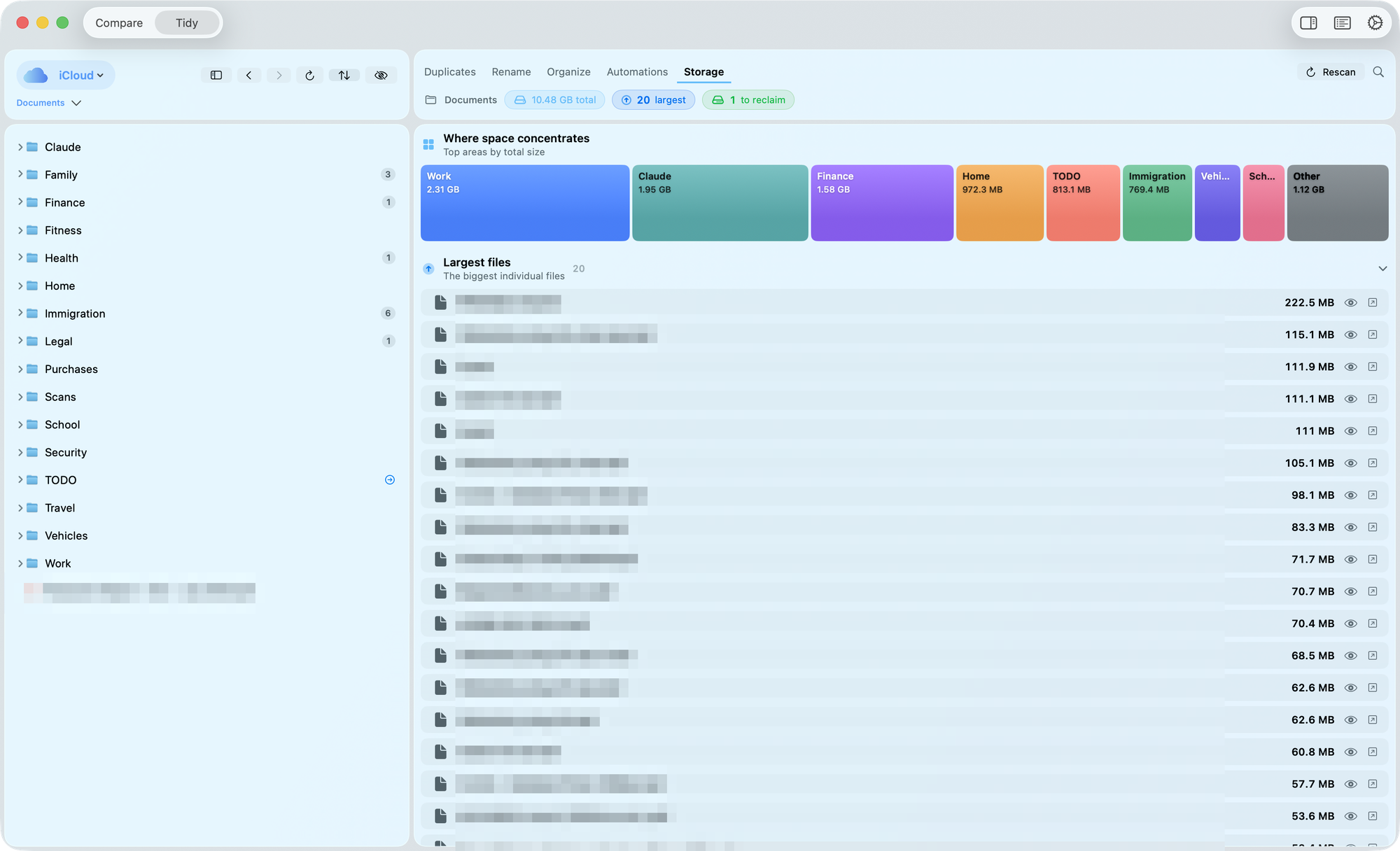Storage treemap and reclaim lists